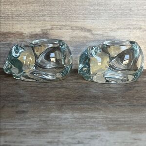 Set of 2 Glass Cat Figurines tea light candle holders.